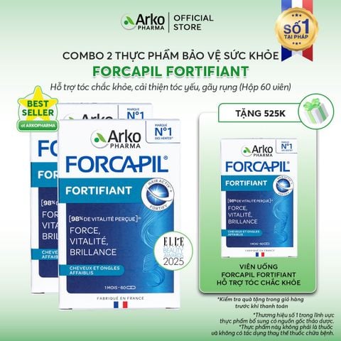 Combo 2 TPBVSK Arkopharma FORCAPIL FORTIFIANT - Viên uống hỗ trợ tóc chắc khỏe, cải thiện tóc yếu, gãy rụng (Hộp 60 viên)