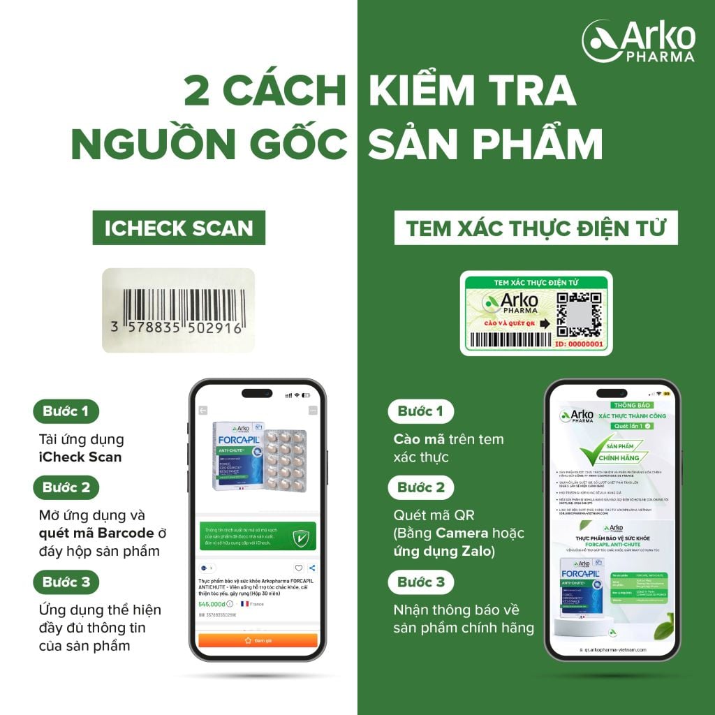 Viên uống mọc tóc, giảm rụng tóc Biotin Pháp Arkopharma dưỡng nang tóc, tóc chắc khoẻ-TPBVSK Forcapil Antichute 30v
