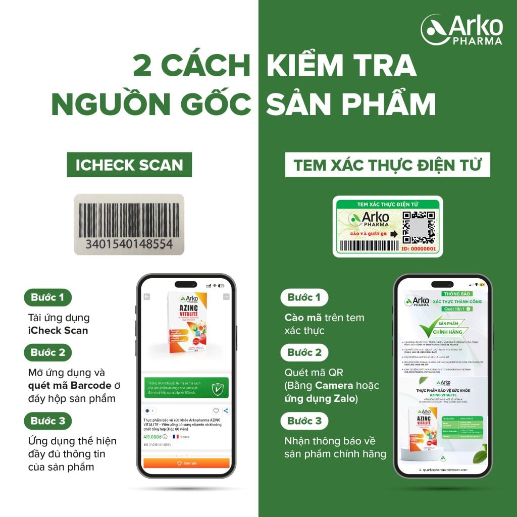 Vitamin tổng hợp Pháp Arkopharma tăng cường sức khoẻ, vitamin tổng hộp cho bầu - TPBVSK AzinC Vitalite (60v)
