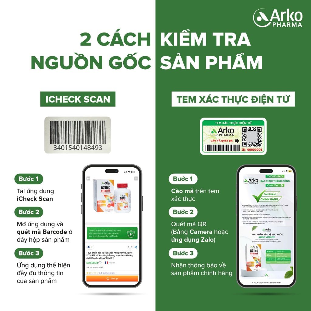 Vitamin tổng hợp Pháp Arkopharma tăng cường sức khoẻ, vitamin tổng hộp cho bầu - TPBVSK AzinC Vitalite (120v)