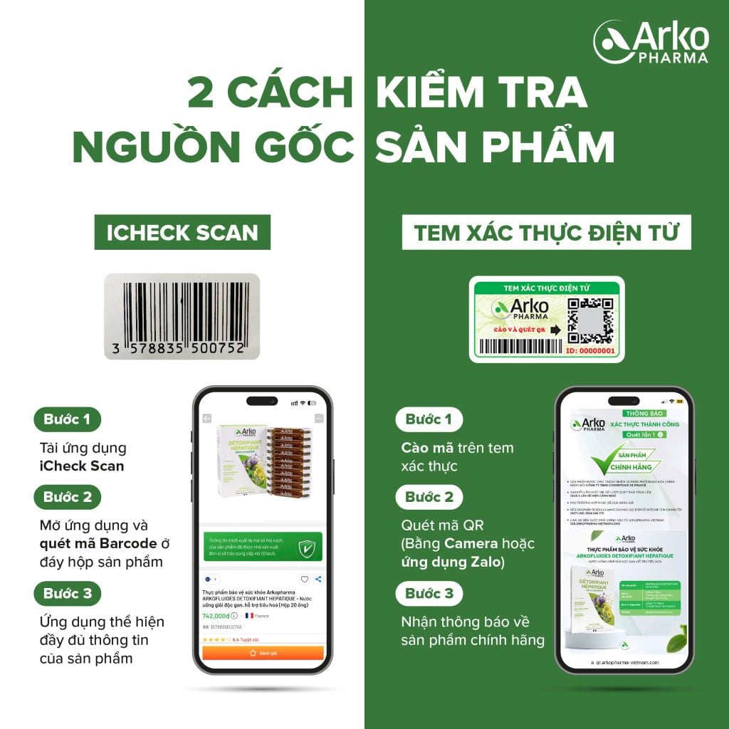 Nước uống giải độc gan Pháp Arkopharma giúp thải độc gan detox gan - TPBVSK Arkofluides Detoxifiant Hepatiqua (20 ống)