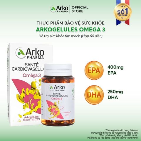 TPBVSK Arkopharma ARKOGELULES OMEGA 3 - Viên uống Omega 3 hỗ trợ tăng cường sức khỏe tim mạch (hộp 60 viên)