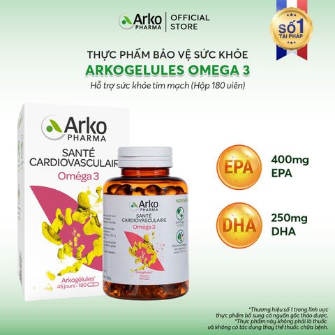 TPBVSK Arkopharma ARKOGELULES OMEGA 3 - Viên uống Omega 3 hỗ trợ tăng cường sức khỏe tim mạch (hộp 180 viên)