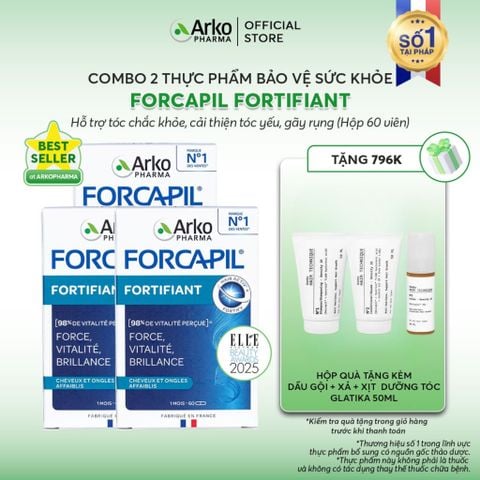 Combo 3 hộp TPBVSK Arkopharma FORCAPIL FORTIFIANT - Viên uống hỗ trợ tóc chắc khỏe, cải thiện tóc yếu, gãy rụng (Hộp 60 viên)