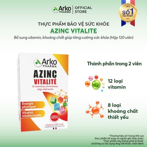 TPBVSK Arkopharma AZINC VITALITE - Viên uống bổ sung vitamin và khoáng chất tổng hợp (Hộp 120 viên)