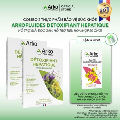 Combo 2 TPBVSK Arkopharma ARKOFLUIDES DETOXIFIANT HEPATIQUE - Nước uống giải độc gan, hỗ trợ tiêu hoá (Hộp 20 ống)
