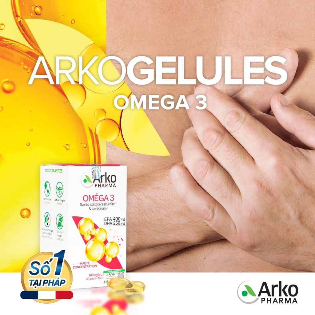 Dầu cá Omega 3 Pháp Arkopharma hỗ trợ tim mạch, não bộ, thị lực, bổ sung DHA EPA-TPBVSK ARKOGELULES OMEGA 3 (180v)