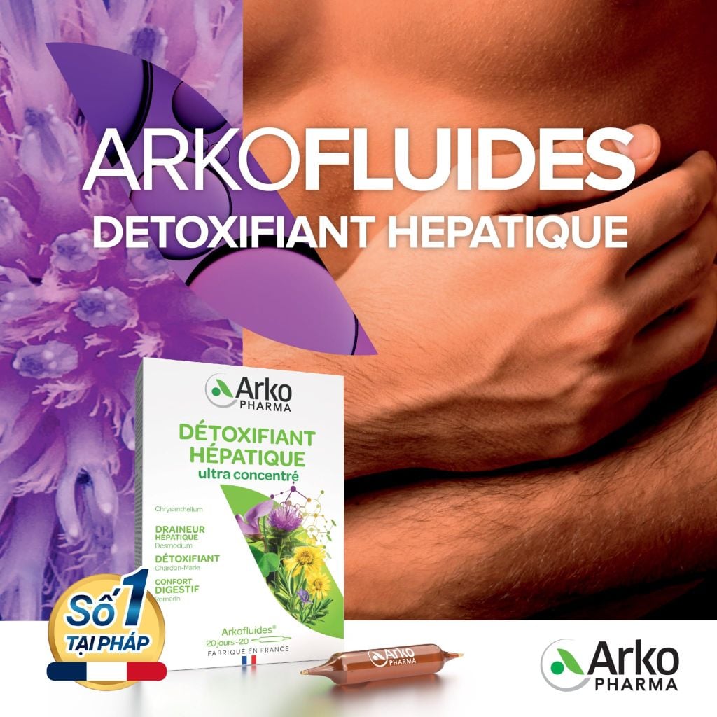 Nước uống giải độc gan Pháp Arkopharma giúp thải độc gan detox gan - TPBVSK Arkofluides Detoxifiant Hepatiqua (20 ống)