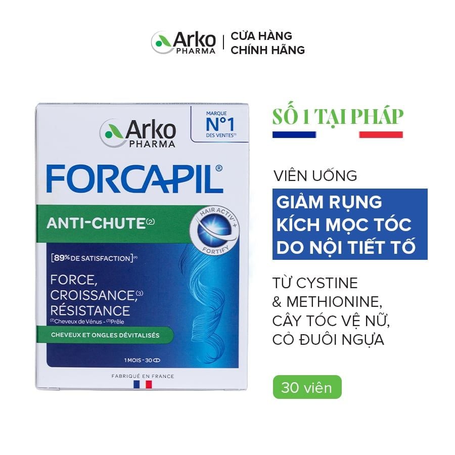 Combo 3 hộp TPBVSK Arkopharma FORCAPIL ANTICHUTE - Viên uống hỗ trợ tóc chắc khỏe, cải thiện tóc yếu, gãy rụng (Hộp 30 viên)