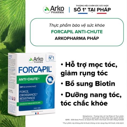 Viên uống mọc tóc, giảm rụng tóc Biotin Pháp Arkopharma dưỡng nang tóc, tóc chắc khoẻ-TPBVSK Forcapil Antichute 30v