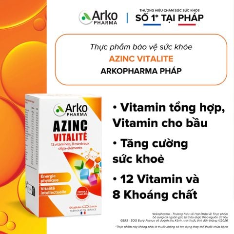 Vitamin tổng hợp Pháp Arkopharma tăng cường sức khoẻ, vitamin tổng hộp cho bầu - TPBVSK AzinC Vitalite (120v)