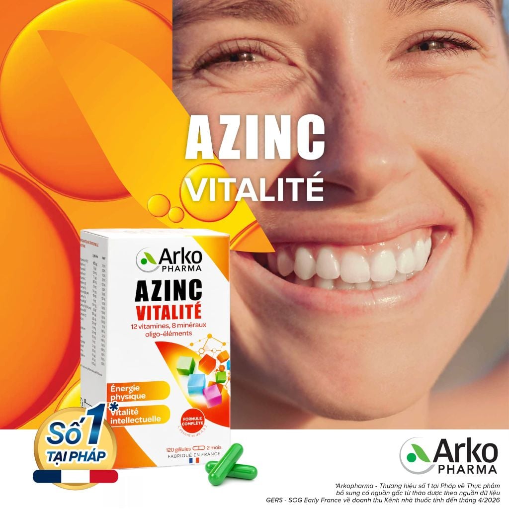 Vitamin tổng hợp Pháp Arkopharma tăng cường sức khoẻ, vitamin tổng hộp cho bầu - TPBVSK AzinC Vitalite (120v)