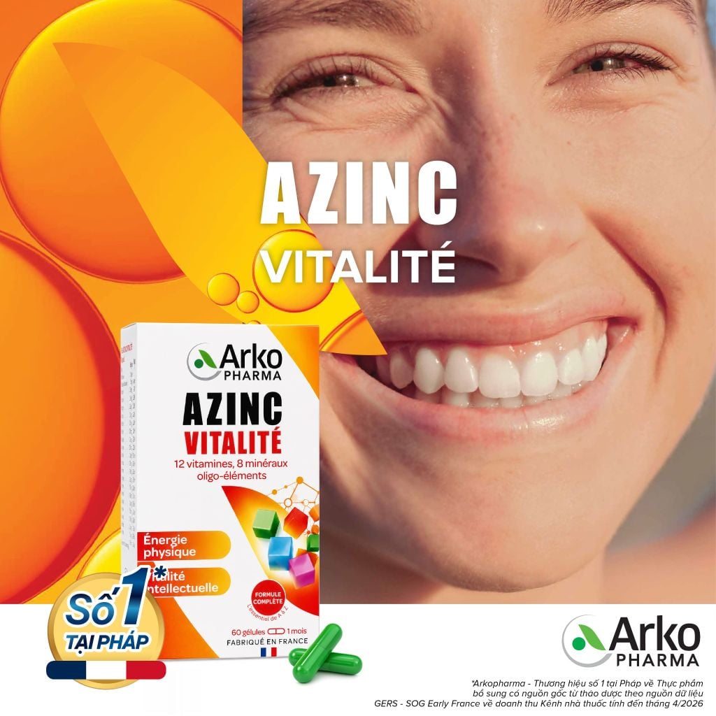 Vitamin tổng hợp Pháp Arkopharma tăng cường sức khoẻ, vitamin tổng hộp cho bầu - TPBVSK AzinC Vitalite (60v)