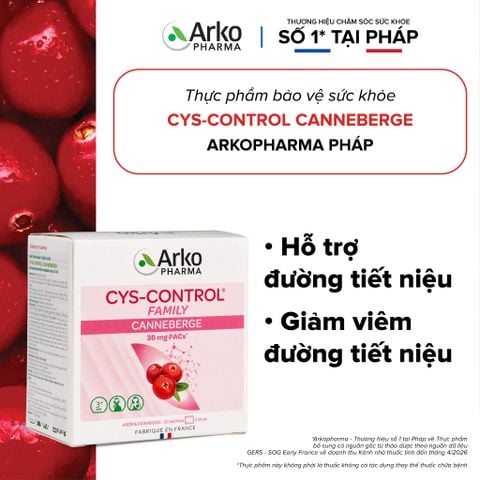 Gói uống hỗ trợ đường tiết niệu Pháp Arkopharma giúp giảm viêm đường tiết niệu-TPBVSK Cys-Control Canneberge (20 gói)