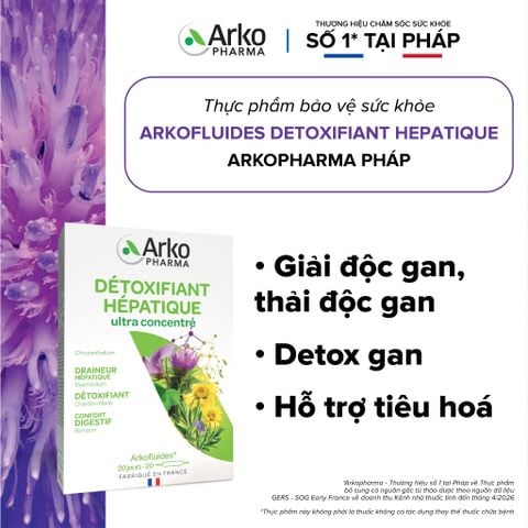 Nước uống giải độc gan Pháp Arkopharma giúp thải độc gan detox gan - TPBVSK Arkofluides Detoxifiant Hepatiqua (20 ống)