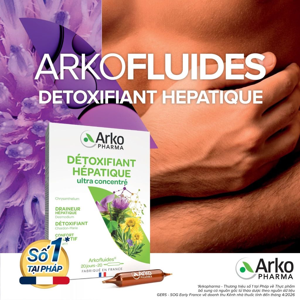 Nước uống giải độc gan Pháp Arkopharma giúp thải độc gan detox gan - TPBVSK Arkofluides Detoxifiant Hepatiqua (20 ống)