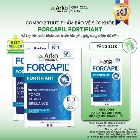 [LIVESTREAM] Combo 2 TPBVSK Arkopharma FORCAPIL FORTIFIANT - Viên uống hỗ trợ tóc chắc khỏe, cải thiện tóc yếu, gãy rụng (Hộp 60 viên)