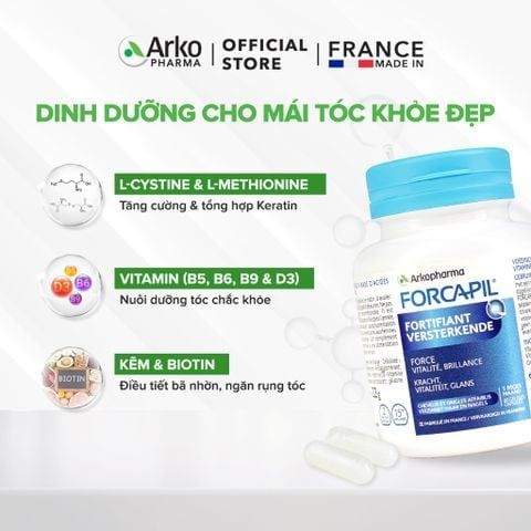 [LIVESTREAM] Combo 2 TPBVSK Arkopharma FORCAPIL FORTIFIANT - Viên uống hỗ trợ tóc chắc khỏe, cải thiện tóc yếu, gãy rụng (Hộp 60 viên)