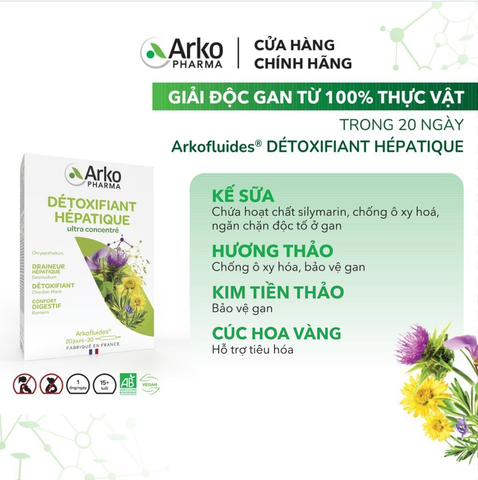 [LIVESTREAM] TPBVSK Arkopharma ARKOFLUIDES DETOXIFIANT HEPATIQUE - Nước uống giải độc gan, hỗ trợ tiêu hoá (Hộp 20 ống)