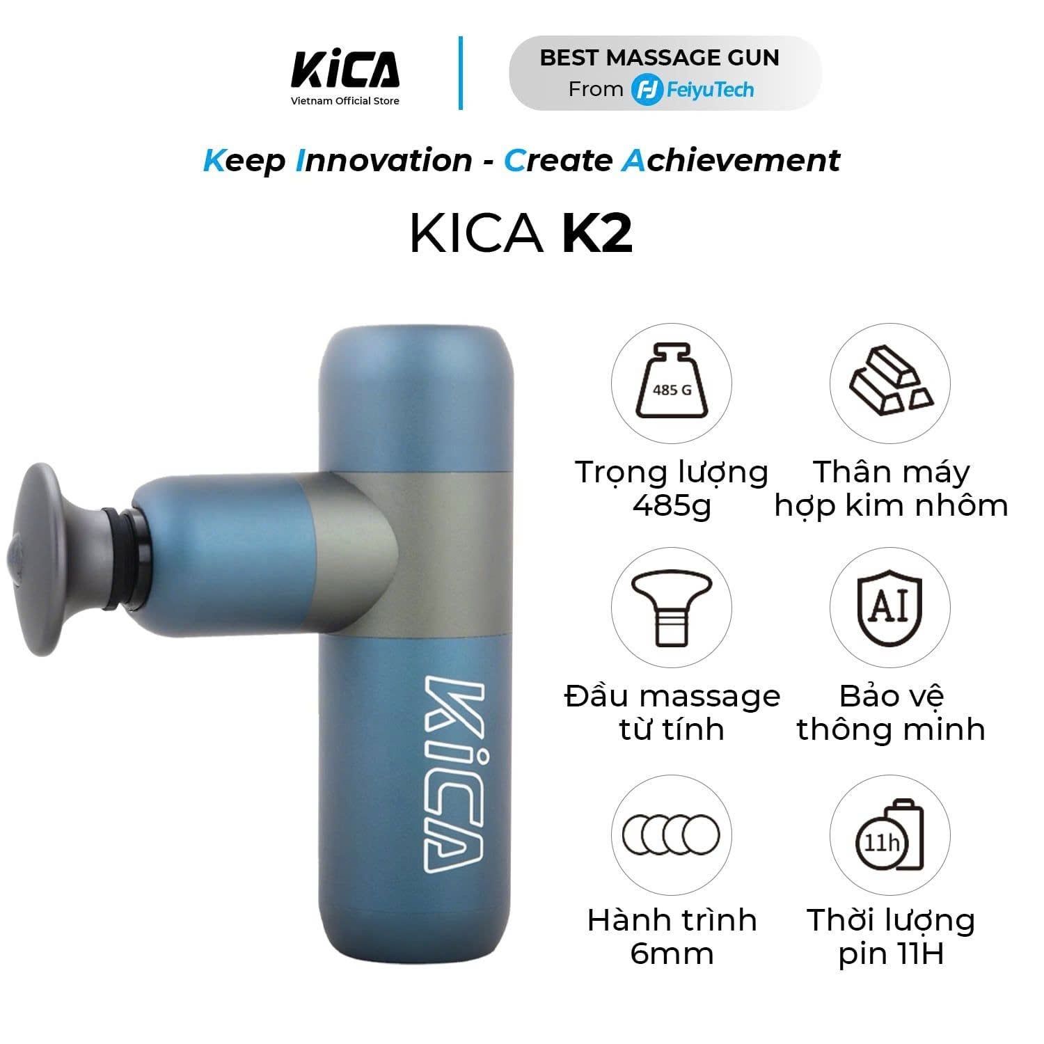 Dụng cụ massage cơ đa năng bỏ túi KiCA K2 - Màu Xanh