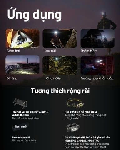 Đèn pin đội đầu NITECORE HC65 UHE sáng 2000 lumens chiếu xa 222m pin 18650 4000mAh