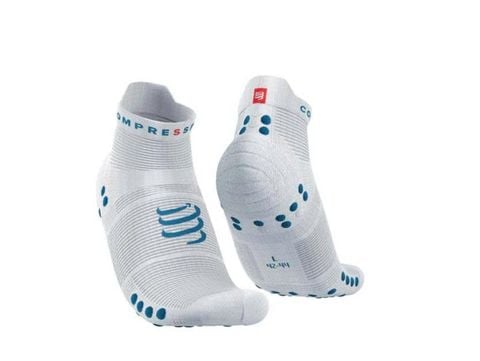 Tất chạy bộ Compressport Unisex's Pro Racing Socks v4.0 Run Low - White/Flord Blue