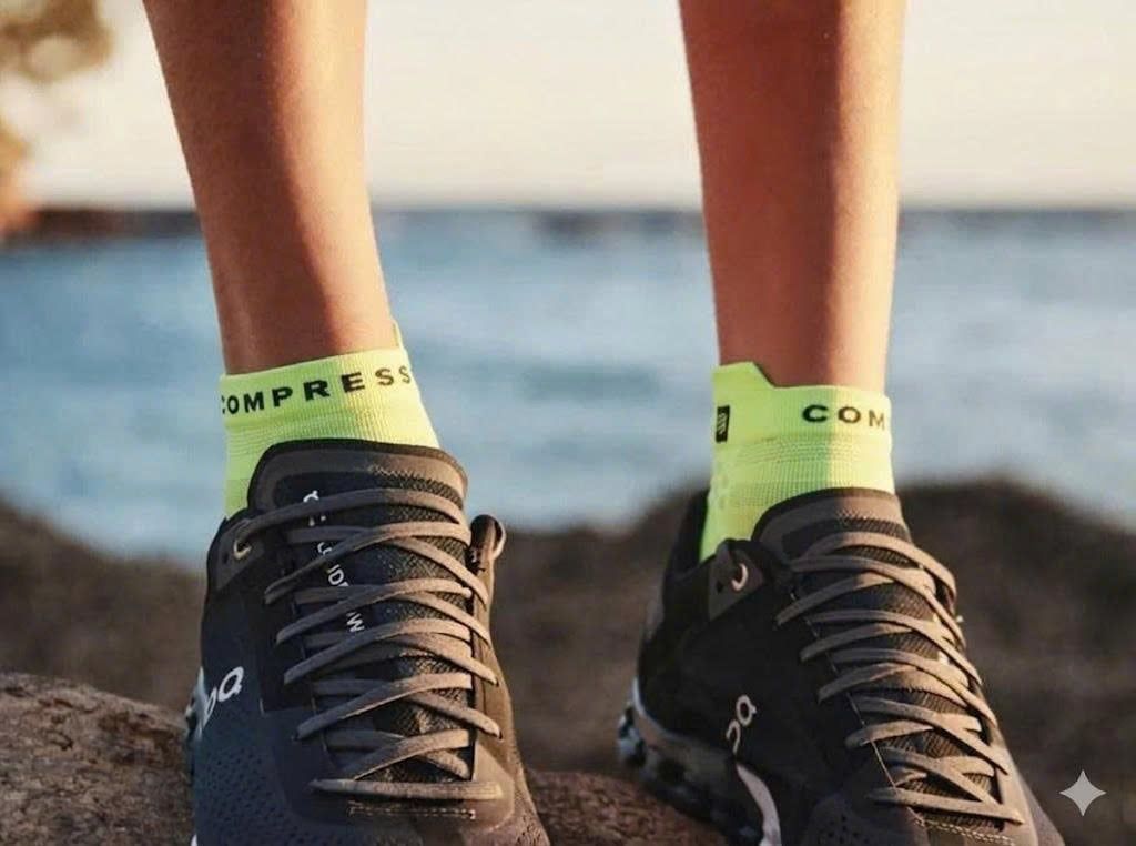 Tất chạy bộ Compressport Pro Racing Socks v4.0 Ultralight Run Low - Xanh Lime (Shadow Lime/Black)