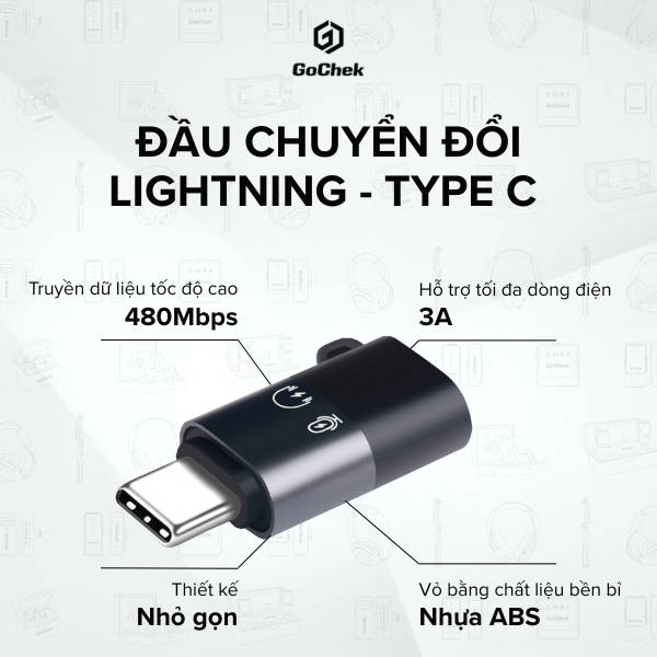  Đầu chuyển đổi từ Lightning sang Type-C cho mic thu âm không dây GoChek 