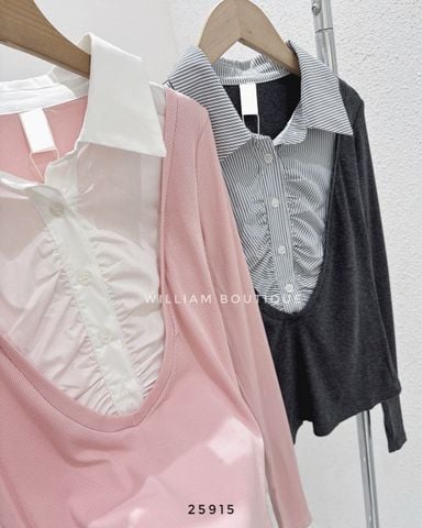  Áo tay dài phối sơ mi nhún ngực 6869 