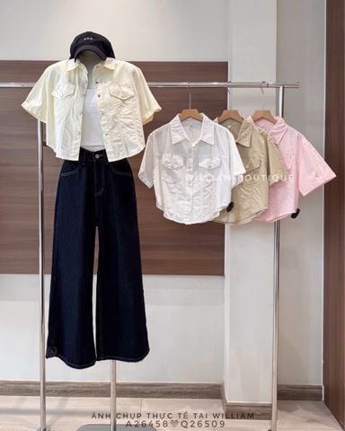  Áo sơ mi crop nút bấm 8038 