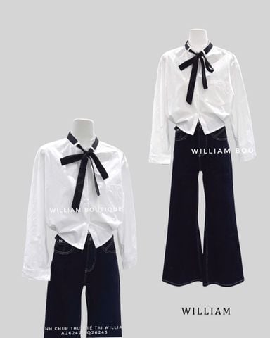  Áo sơ mi cổ trụ bo nơ đen 1705 