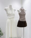  Đầm maxi trơn cổ V 5956 