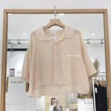  Áo so mi crop lụa gân 0528 