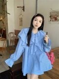  Áo babydoll caro xanh 