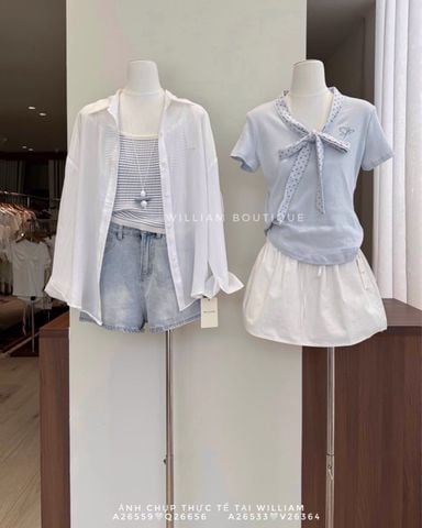  Áo thun cổ V chấm bi 1154 