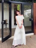  Set áo lệch vai + váy voan tơ 9752 