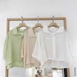  Áo so mi crop lụa gân 0528 