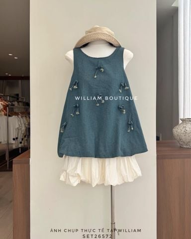  Set bộ áo denim bí nơ + váy 8809 