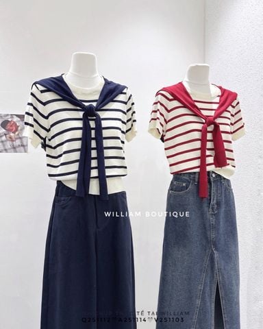  Áo dệt kim sọc kèm khăn 0920 