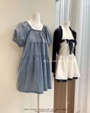  Đầm babydoll denim tay phồng 66292 
