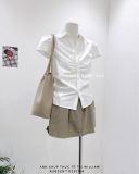  Áo sơ mi cổ Y nhún nẹp ngắn tay 6329 