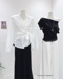  Áo sơ mi cổ xéo cột dây 8008 