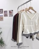  Áo thun nút tay dài phối caro 8036 