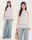  Áo dây kiểu caro cổ cột dây 80050 