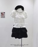  Áo kiểu chấm bi cổ bèo 4148 