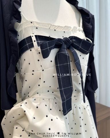  Đầm dây bi + cardigan xanh đen 511 