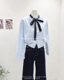  Áo sơ mi cổ trụ bo nơ đen 1705 