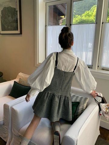  Đầm dây yếm caro 9232 