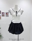  Áo dệt kim crop viền màu 078 