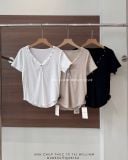  Áo thun cổ V nút đính hạt 9080 